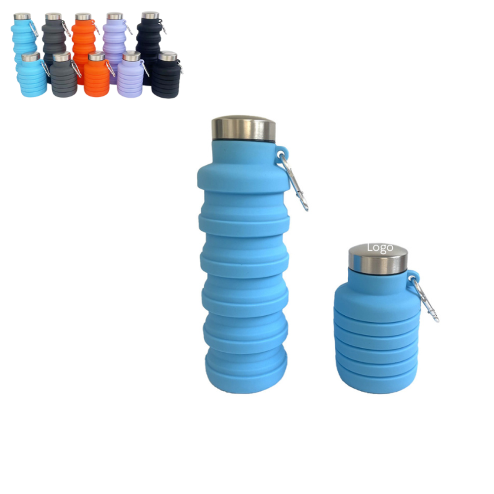 Custom ​Silicone Collapsible Water Bottle with Carabiner with logo - promotional product