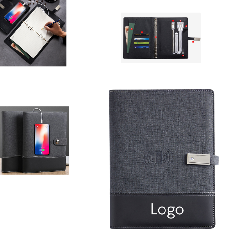 Custom Wireless Charging Notebook Power Bank with logo - Gift Sets promotional product
