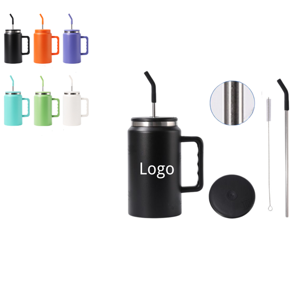 Custom 50 Oz Tumbler with Handle and Straw with logo - Drinkware promotional product