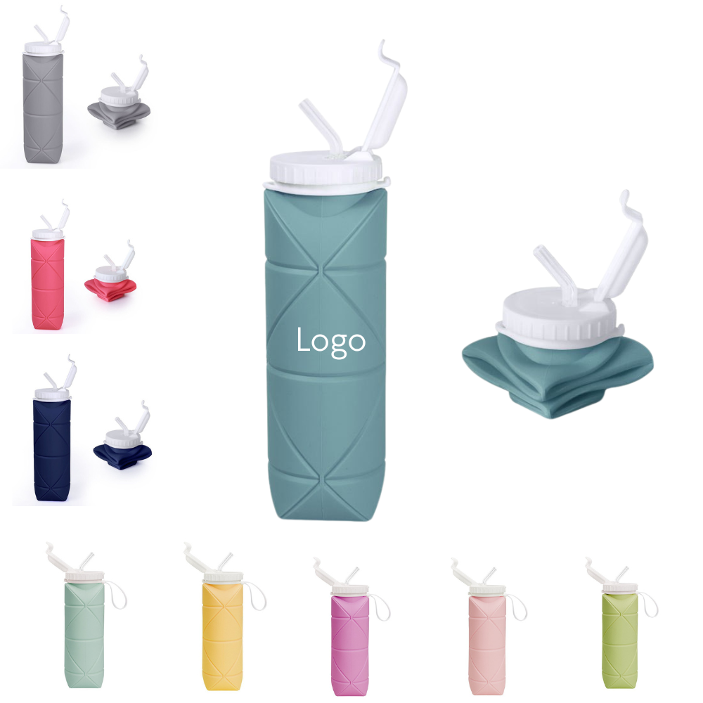 Custom Collapsible Water Bottles With Straw with logo - Drinkware promotional product