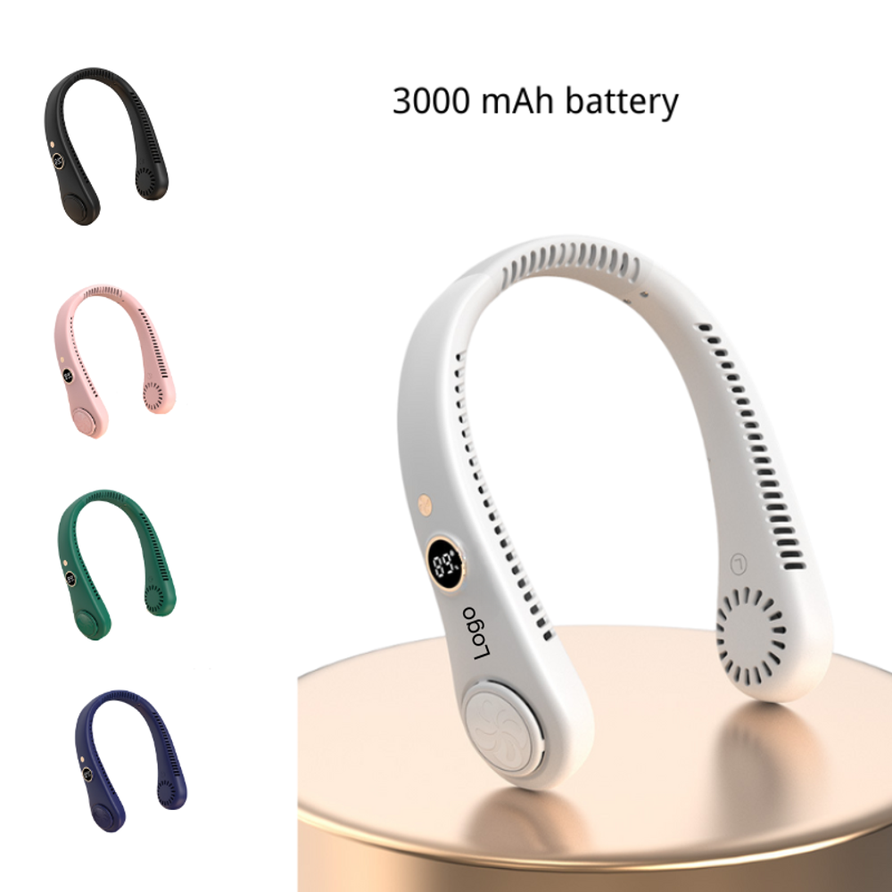 Custom 3000 mAh Battery Portable Neck Fan with logo - Tech promotional product