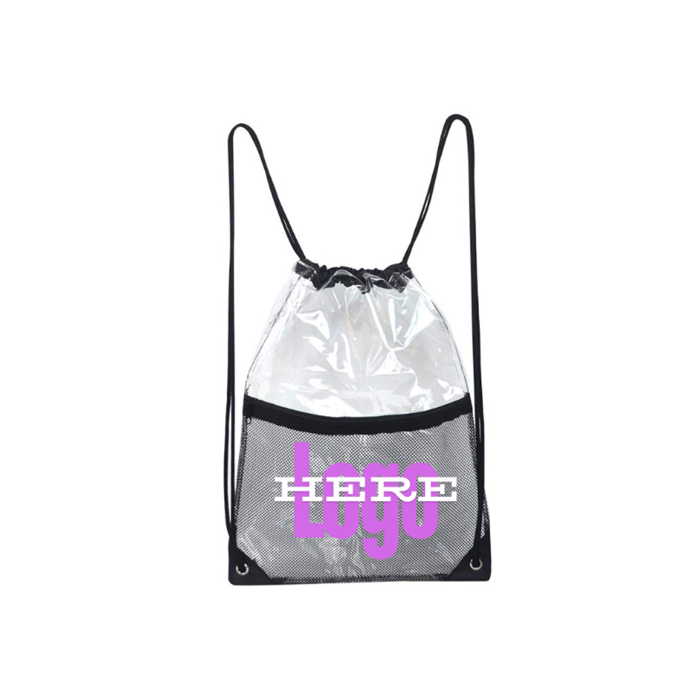 Custom Clear Drawstring Bags With Mesh Pocket with logo - Bags promotional product
