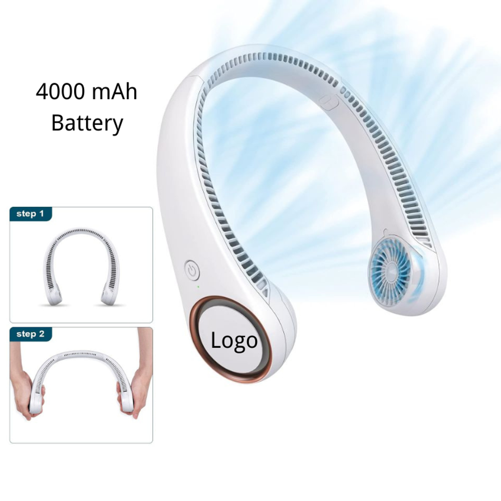 Custom Portable Neck Fan 4000 mAh with logo - Tech promotional product