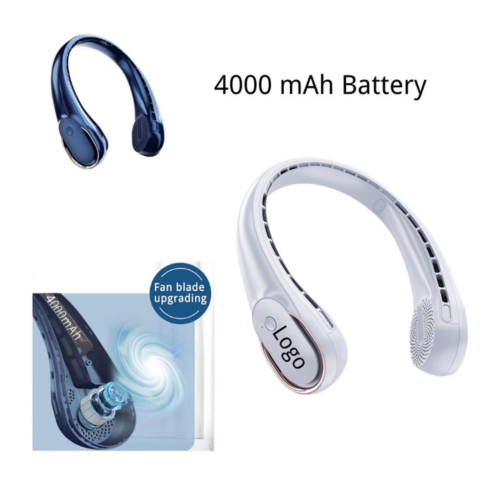 Custom Neck Fan 4000 mAh Battery Operated with logo - Tech promotional product