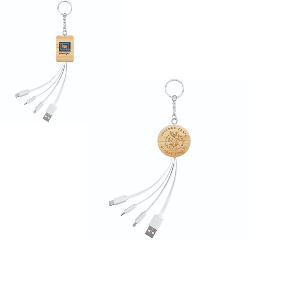 Custom 4-in-1 Bamboo Charging Cable with logo - Tech promotional product