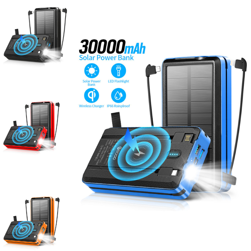 Custom 30000 mAh Solar Power Bank Wireless Charger with logo - Tech promotional product