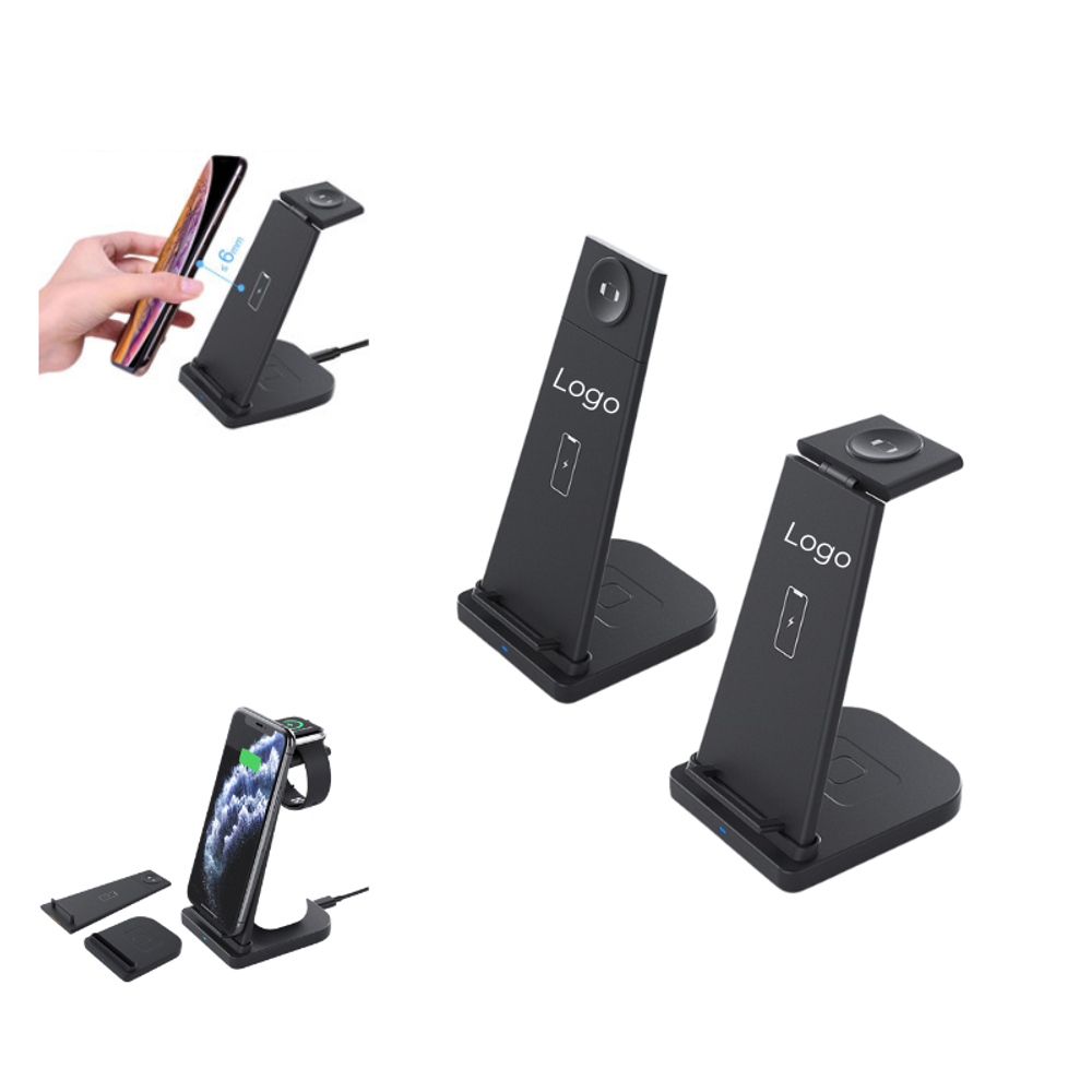 Custom 3 in 1 Fast Wireless Charging Station with logo - Tech promotional product
