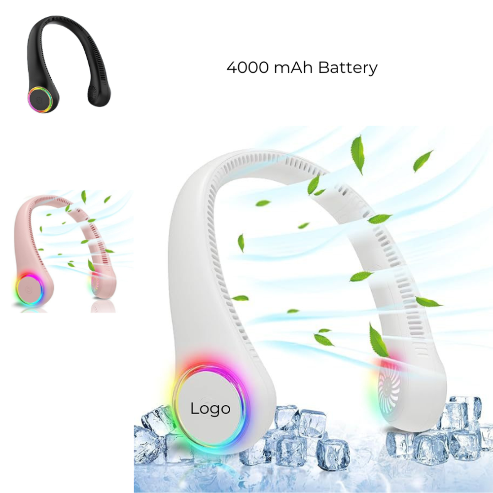 Custom 4000 mAh Battery Portable Neck Fan with logo - Tech promotional product