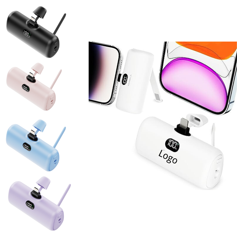 Custom 2 in 1 Portable Phone Charger with Stand 5000 mAh with logo - Tech promotional product