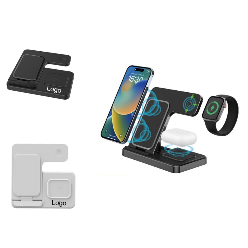 Custom Wireless Charger,3 in 1 Charging Station with logo - Tech promotional product
