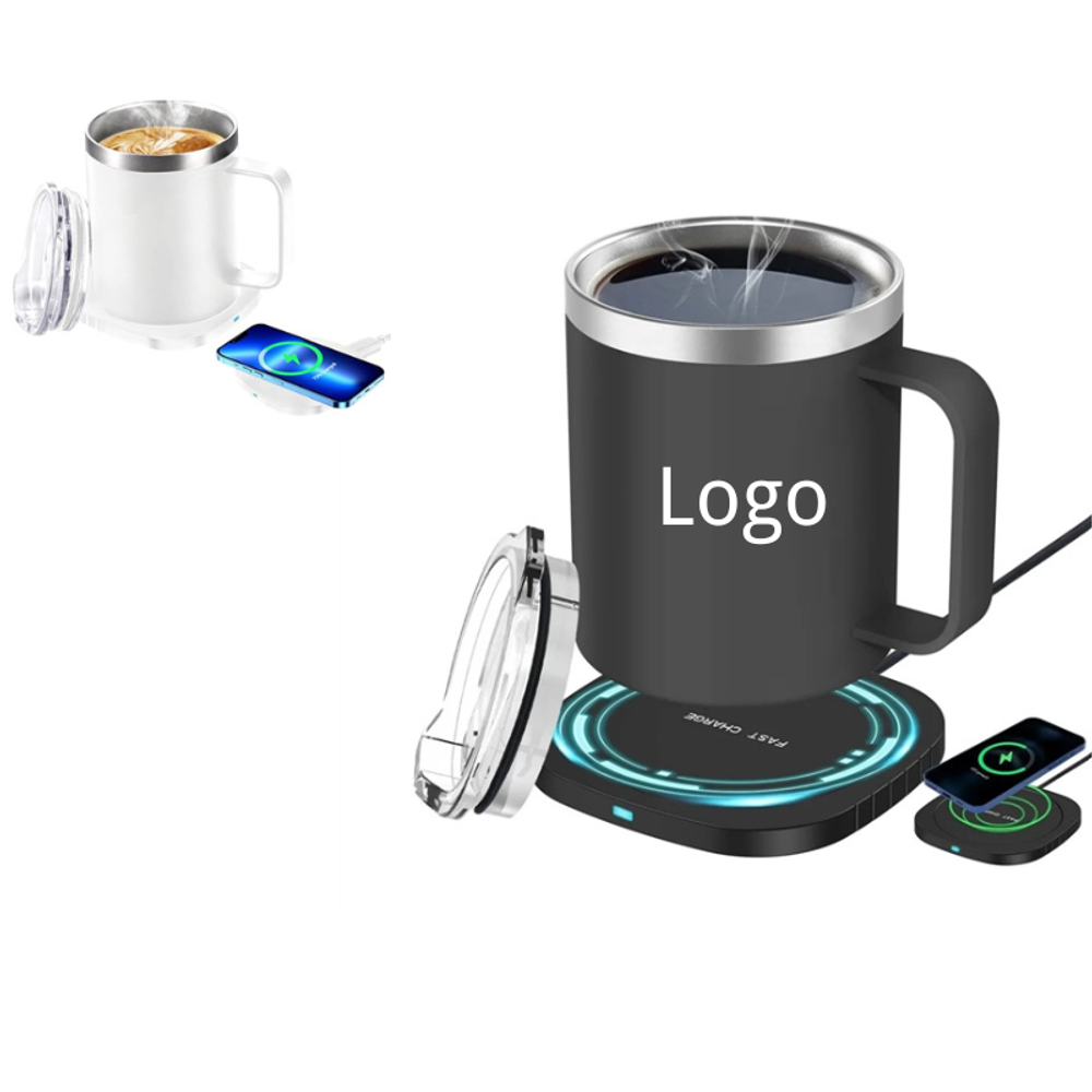 Custom 2 in 1 Coffee Mug Warmer Set Wireless Charging with logo - Drinkware promotional product
