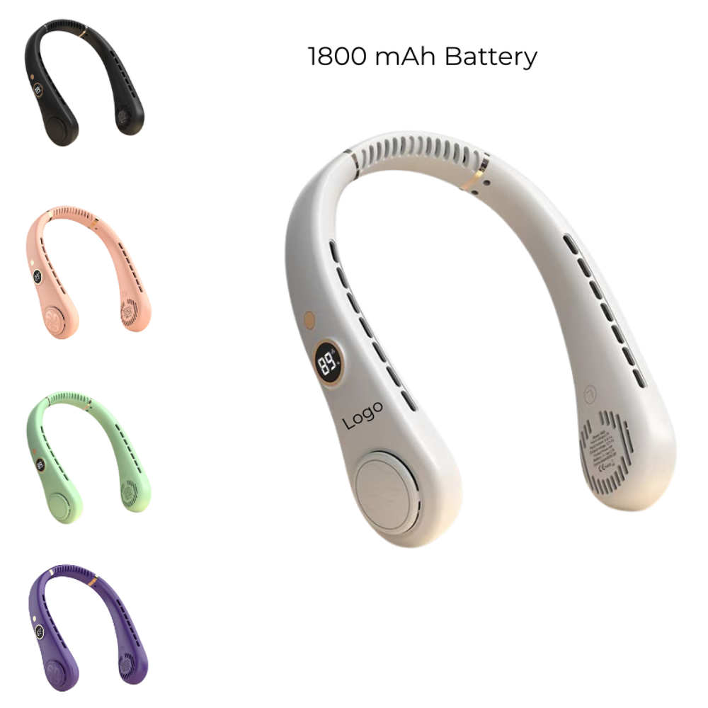Custom 1800 mAh Portable Neck Fan with logo - Tech promotional product