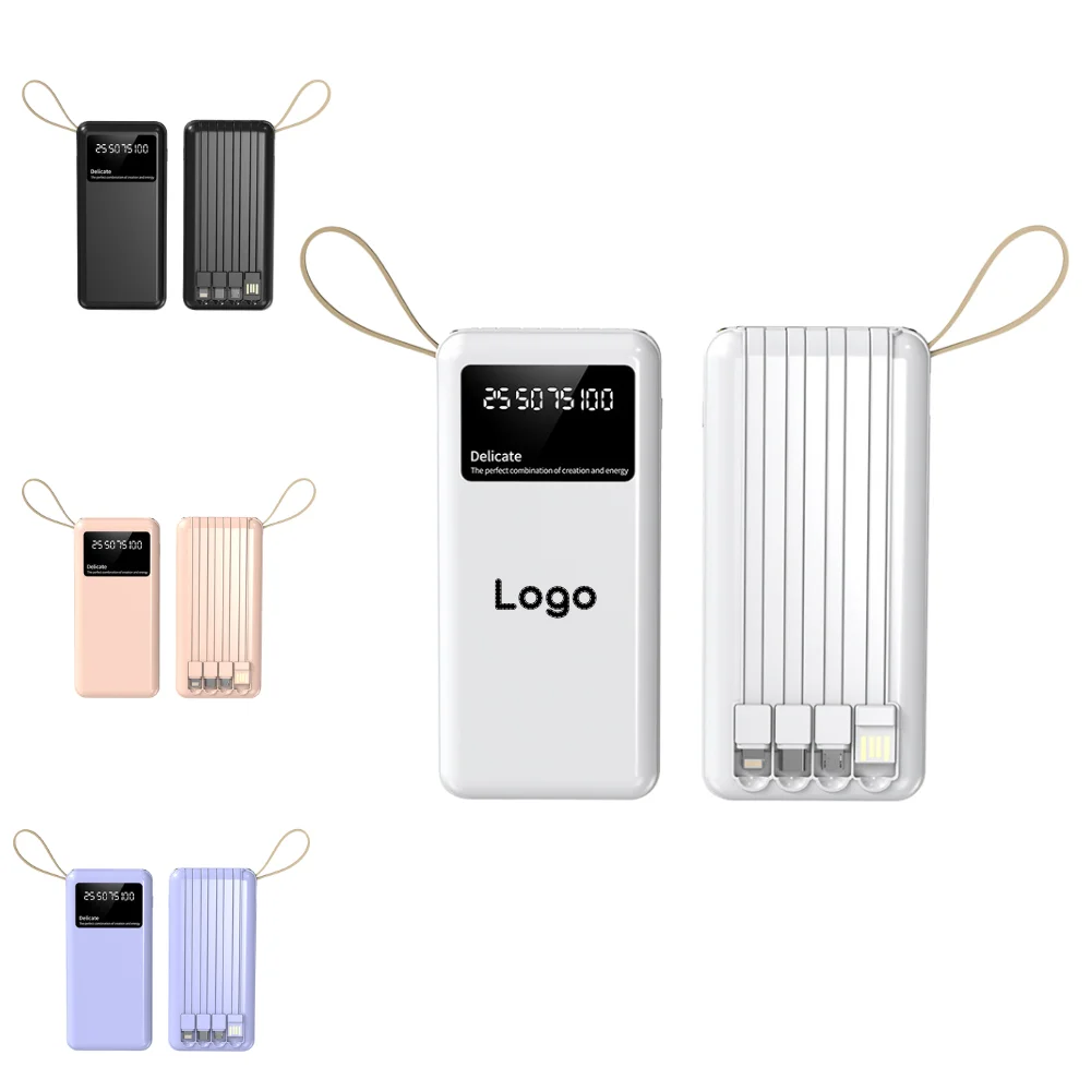 Custom 10000 mAh Portable Chargers with Built in Cables with logo - promotional product