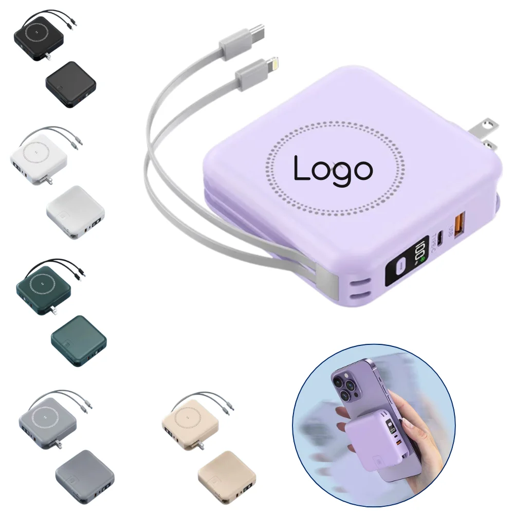Custom 5-in-1 15000 mAh Wireless Fast Charging Portable Power Bank with logo - promotional product