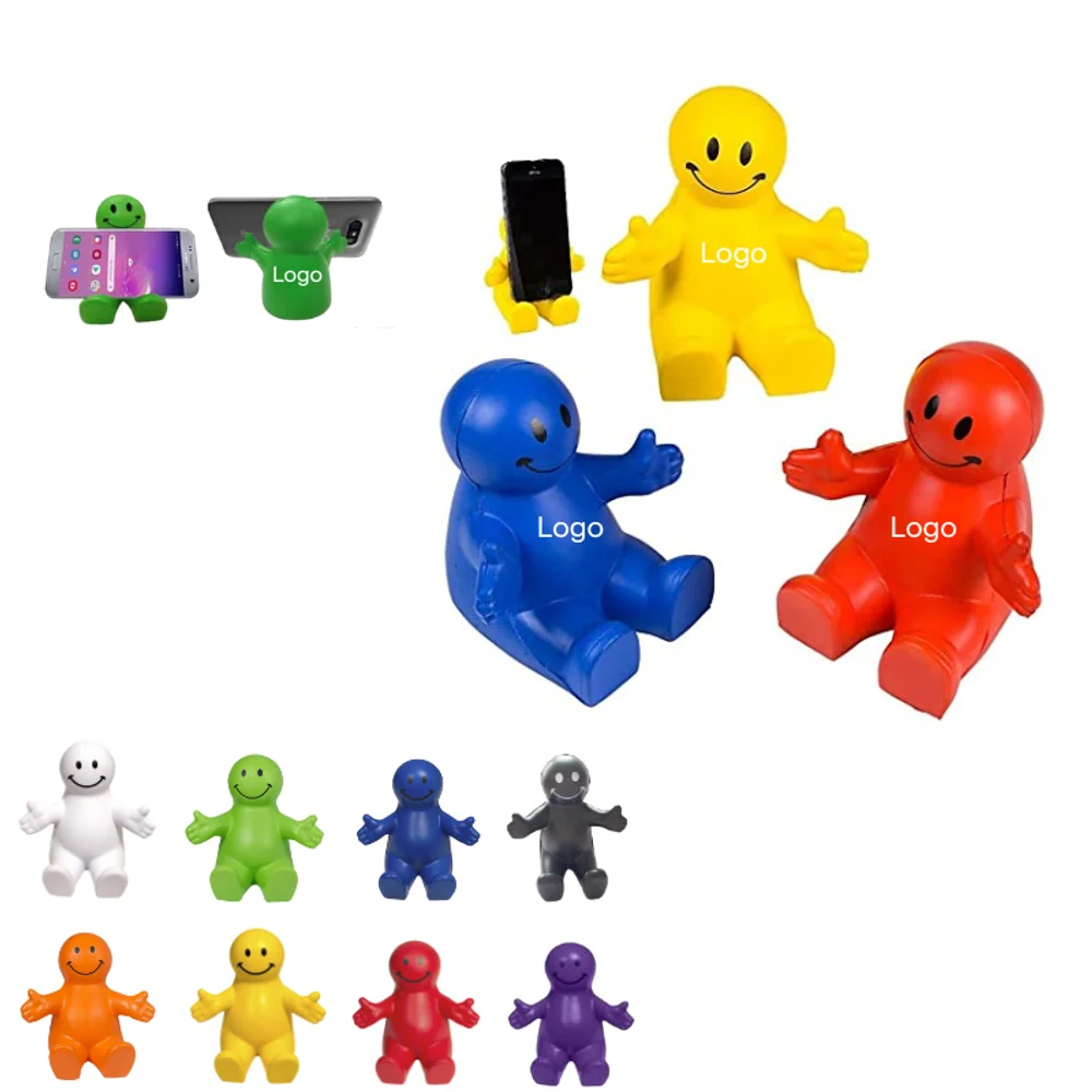 Custom Squeezable Smile Face Guy Phone Holders with logo - promotional product