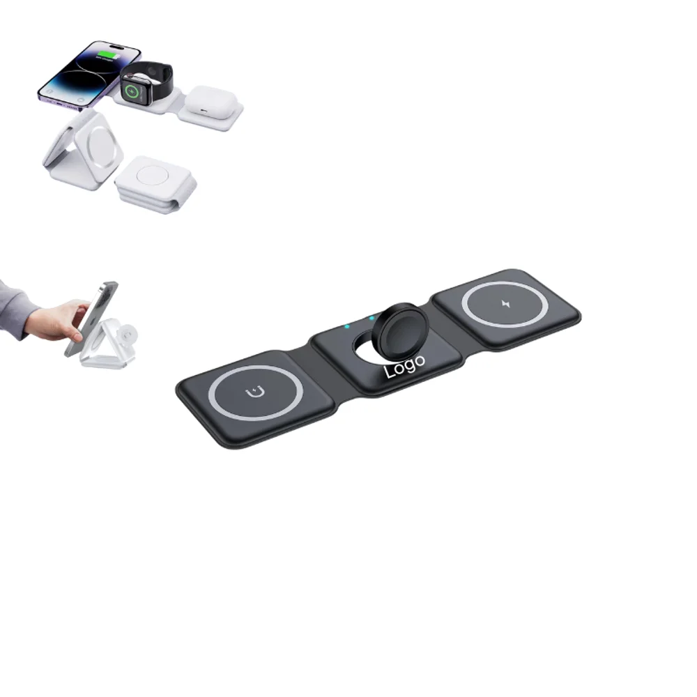 Custom 3 in 1 Foldable Magnetic Wireless Charging Station with logo - promotional product