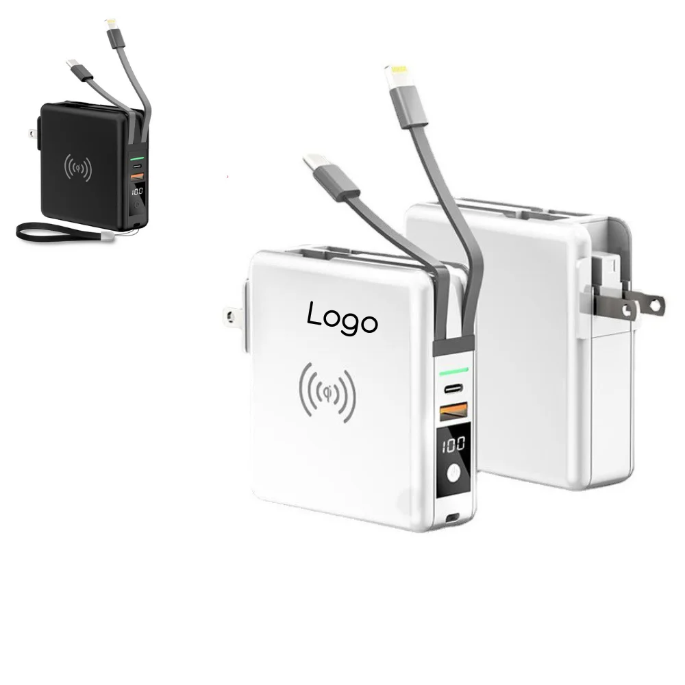 Custom 10000mAh 5-in-1 Power Bank with Wall Plug Wireless Charge with logo - promotional product