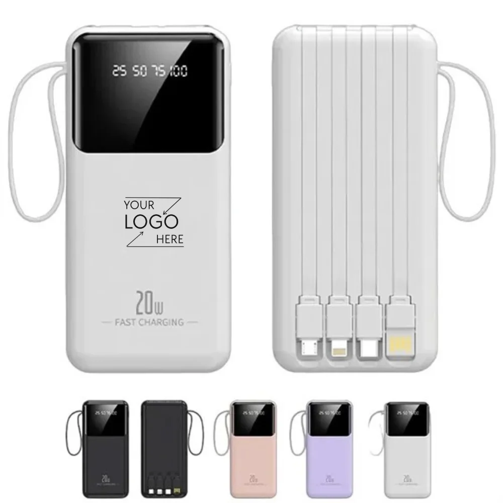 Custom 10000mAh Power Bank with Built-in Cables Flashlight with logo - promotional product