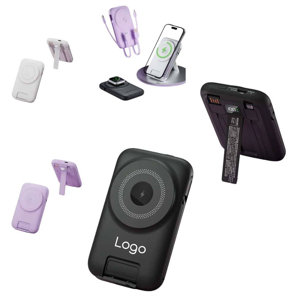 Custom 10000mAh 3-in-1 MagSafe Power Bank with logo - Tech promotional product