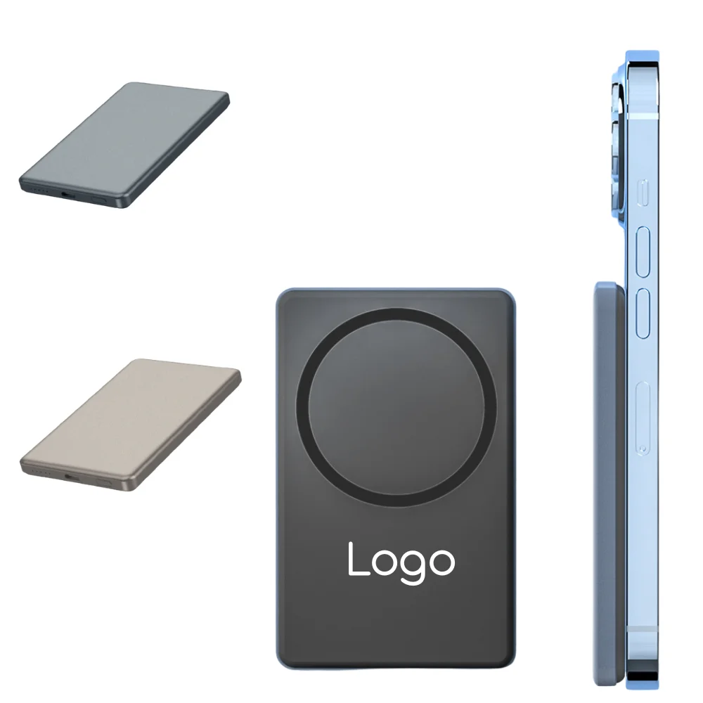 Custom 5000mAh Slim Magnetic Wireless Power Bank with logo - Tech promotional product