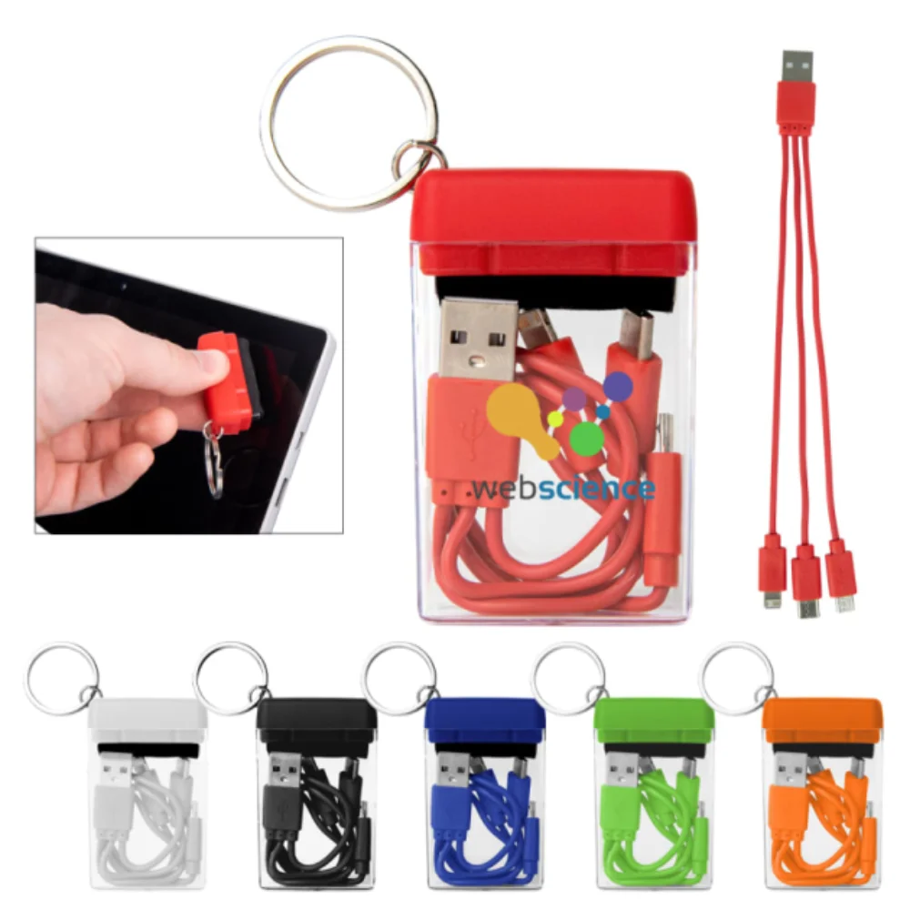 Custom 3-in-1 Travel Charging Cable Set with Storage Case with logo - Tech promotional product