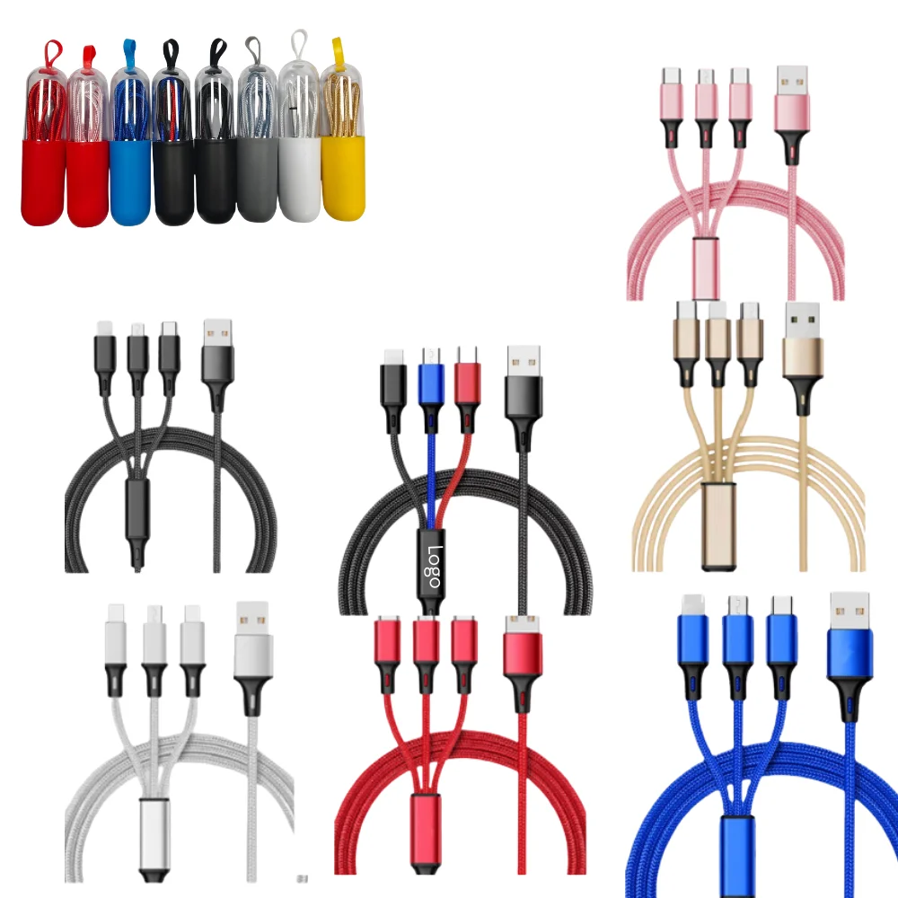 Custom Capsule 3-in-1 Universal Fast Charging Cable Set with logo - Tech promotional product