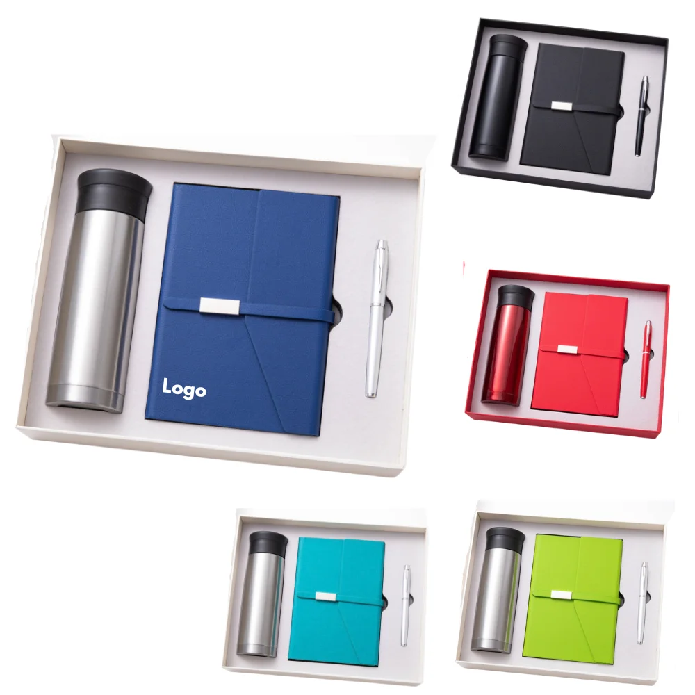 Custom Stainless Steel Tumbler Notebook A5 Journal Gift Set with logo - promotional product