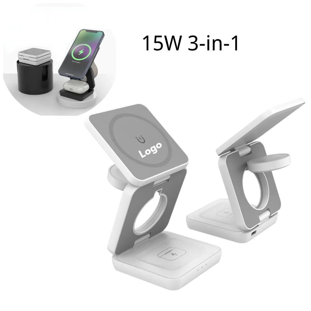 Custom 3-in-1 Foldable Magnetic Wireless Charger Stand with logo - Tech promotional product