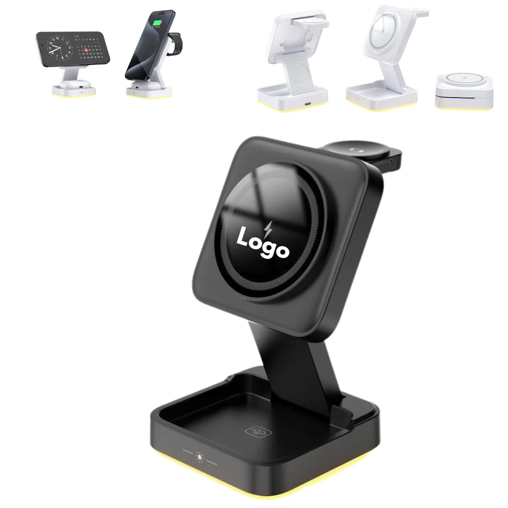 Custom Foldable 3-in-1 Wireless Charging Stand with logo - Tech promotional product