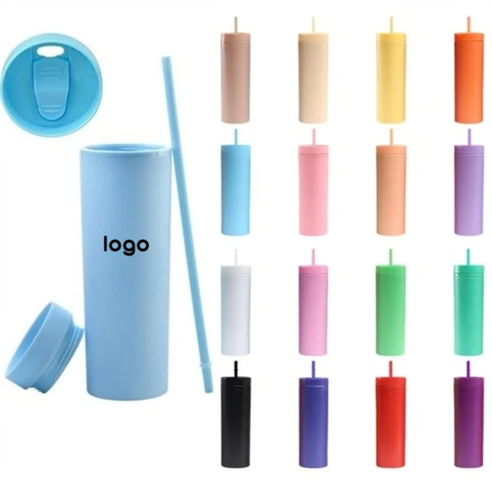 Custom 16oz Skinny Acrylic Tumbler with Lid and Straw with logo - promotional product