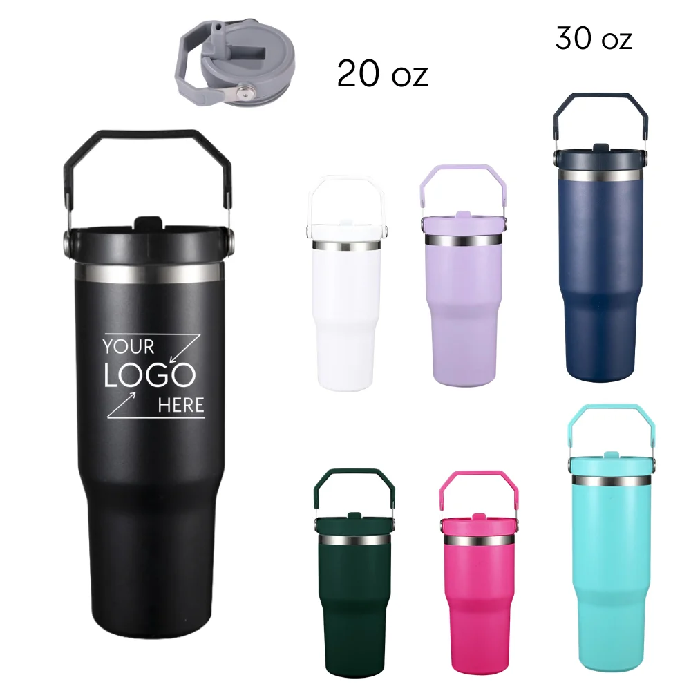Custom 20oz 30oz Insulated Tumbler with Straw and Handle with logo - Drinkware promotional product