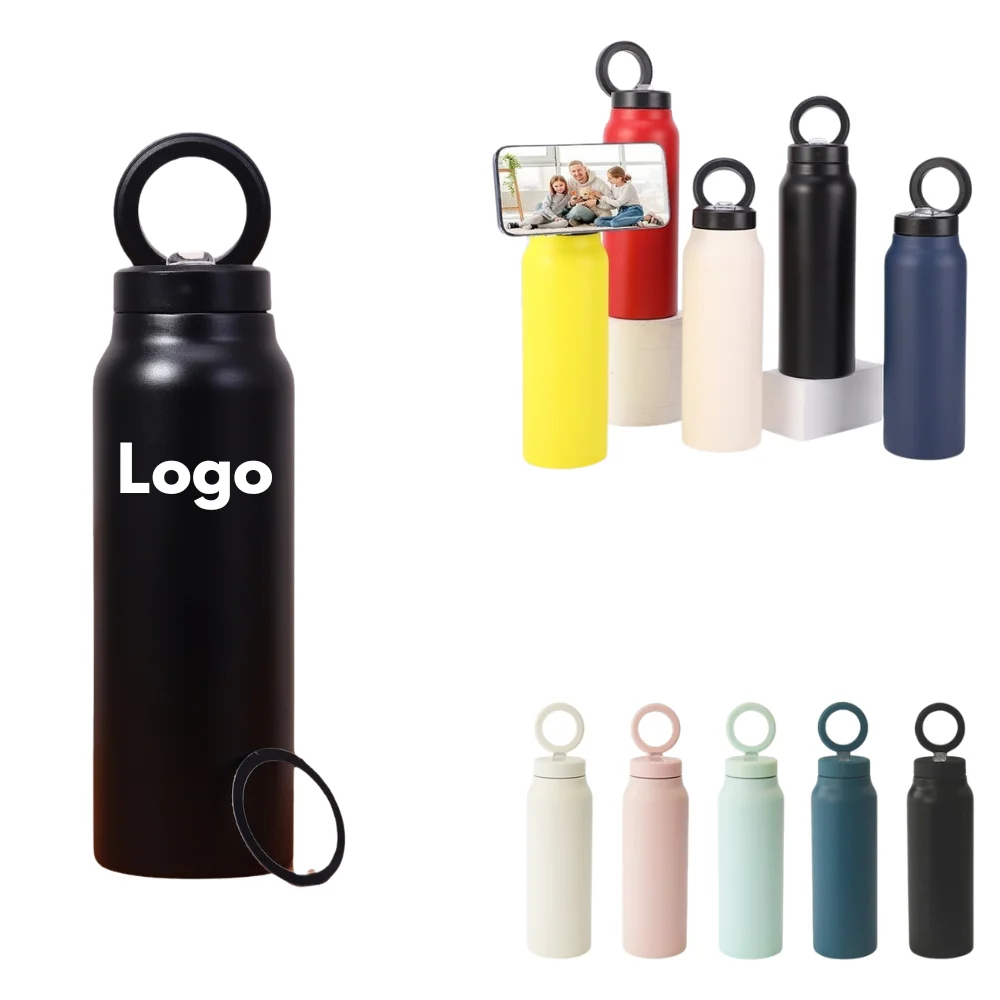 Custom Stainless Steel Sports Bottle with Magnetic Phone Holder with logo - Drinkware promotional product