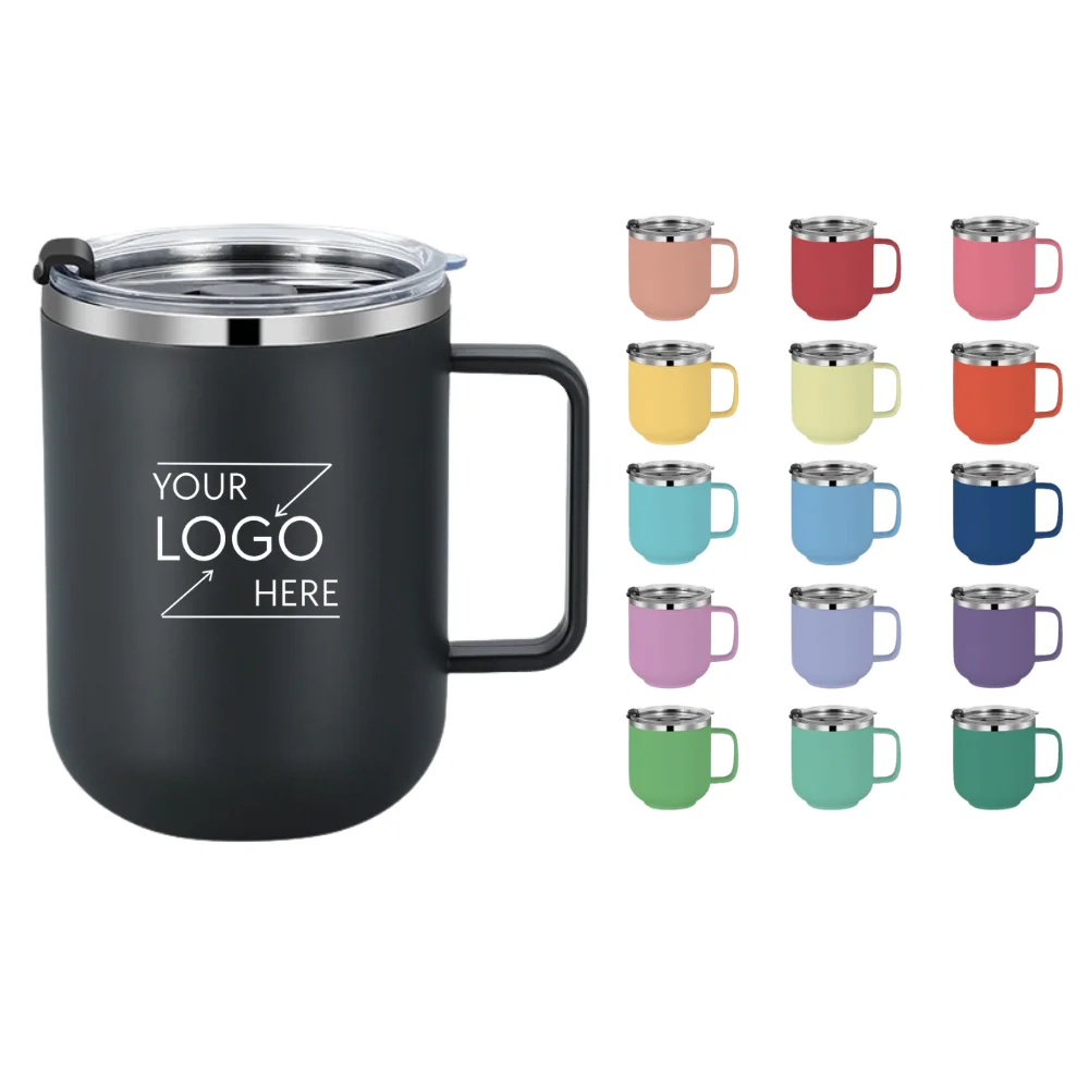 Custom 14 oz Stainless Steel Coffee Mug With Lid with logo - Drinkware promotional product