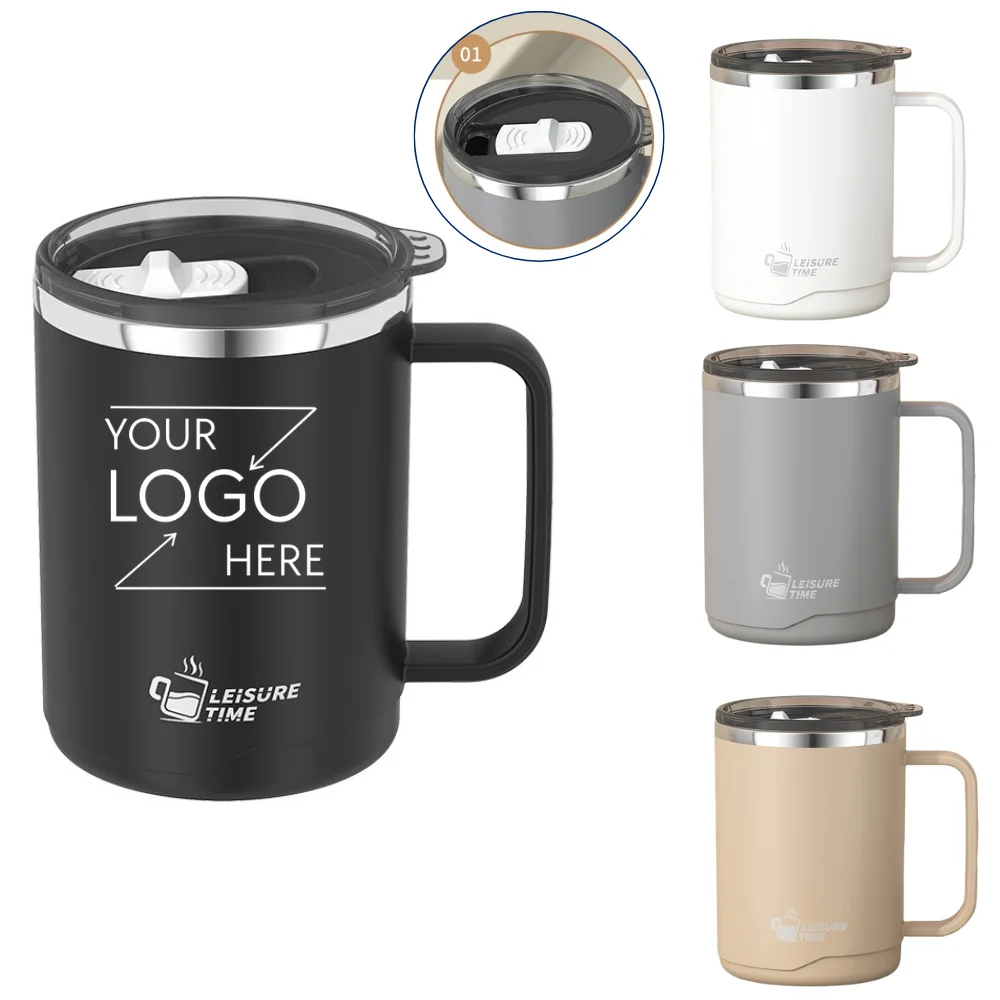 Custom 16 oz Double Wall Insulated Stainless Steel Coffee Mug With Lid with logo - Drinkware promotional product