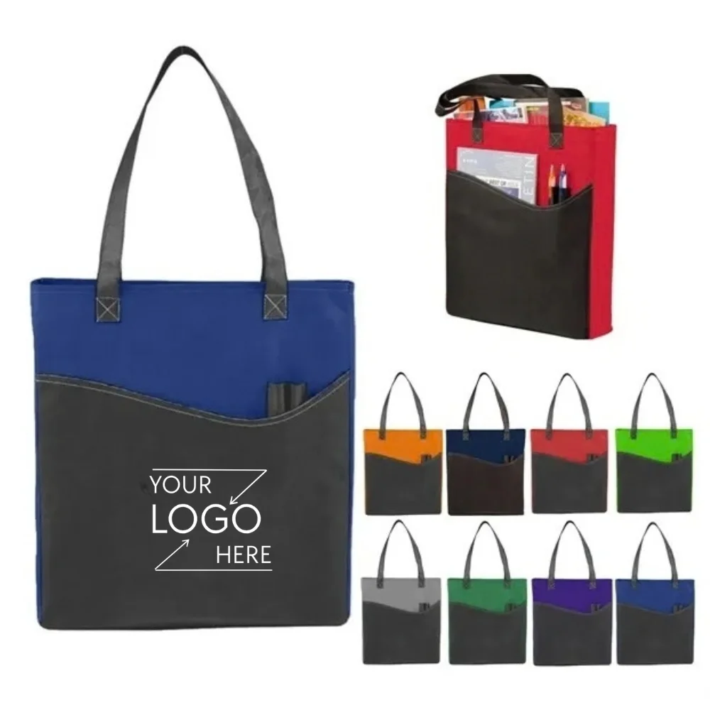 Custom Non-Woven Tote Bag with Pocket with logo - promotional product