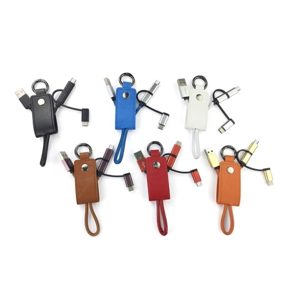 3 in 1 Leather Charging Cable Keychain with custom logo - image 2
