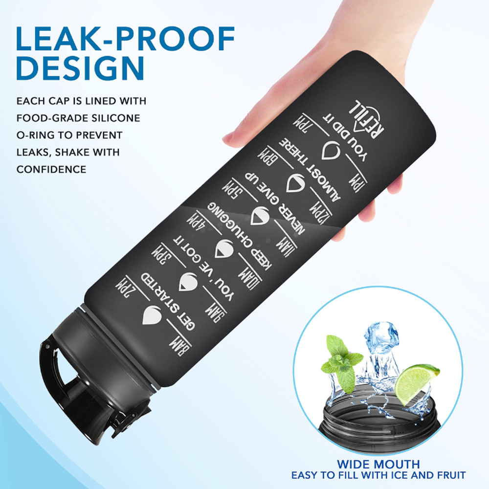32 oz Sport Water Bottles with Times to Drink and Straw with custom logo - image 2