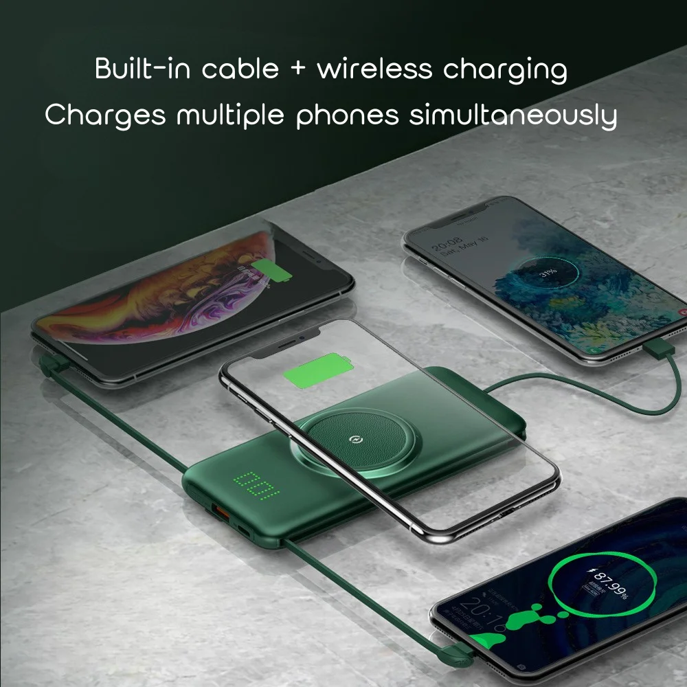 10000 mAh Wireless power bank with built-in cable with custom logo - image 2