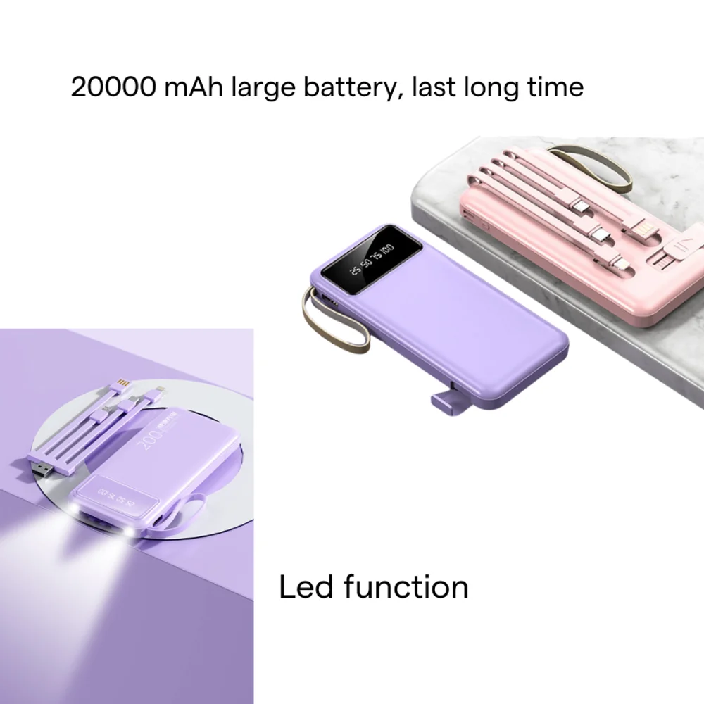 20,000 mAh Power Bank with 4-in-1 Cable LED Function with custom logo - image 2