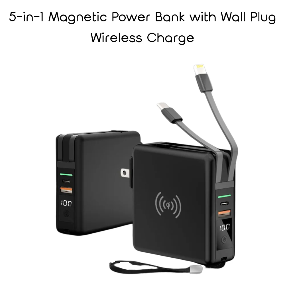 10000mAh 5-in-1 Power Bank with Wall Plug Wireless Charge with custom logo - image 2