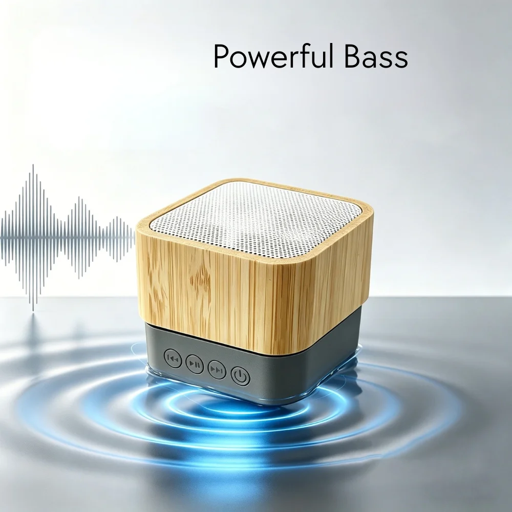 Mini Bamboo Square Portable Speaker with custom logo - image 2