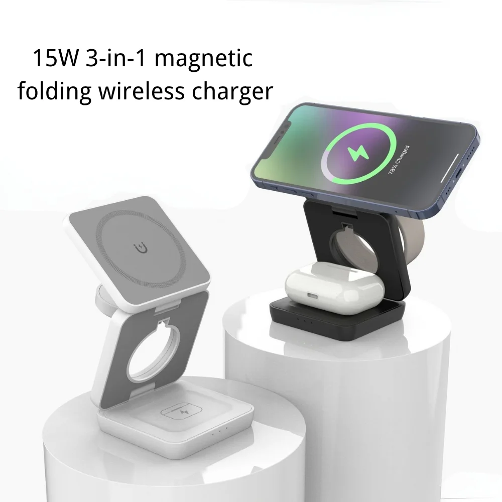 3-in-1 Foldable Magnetic Wireless Charger Stand with custom logo - image 2