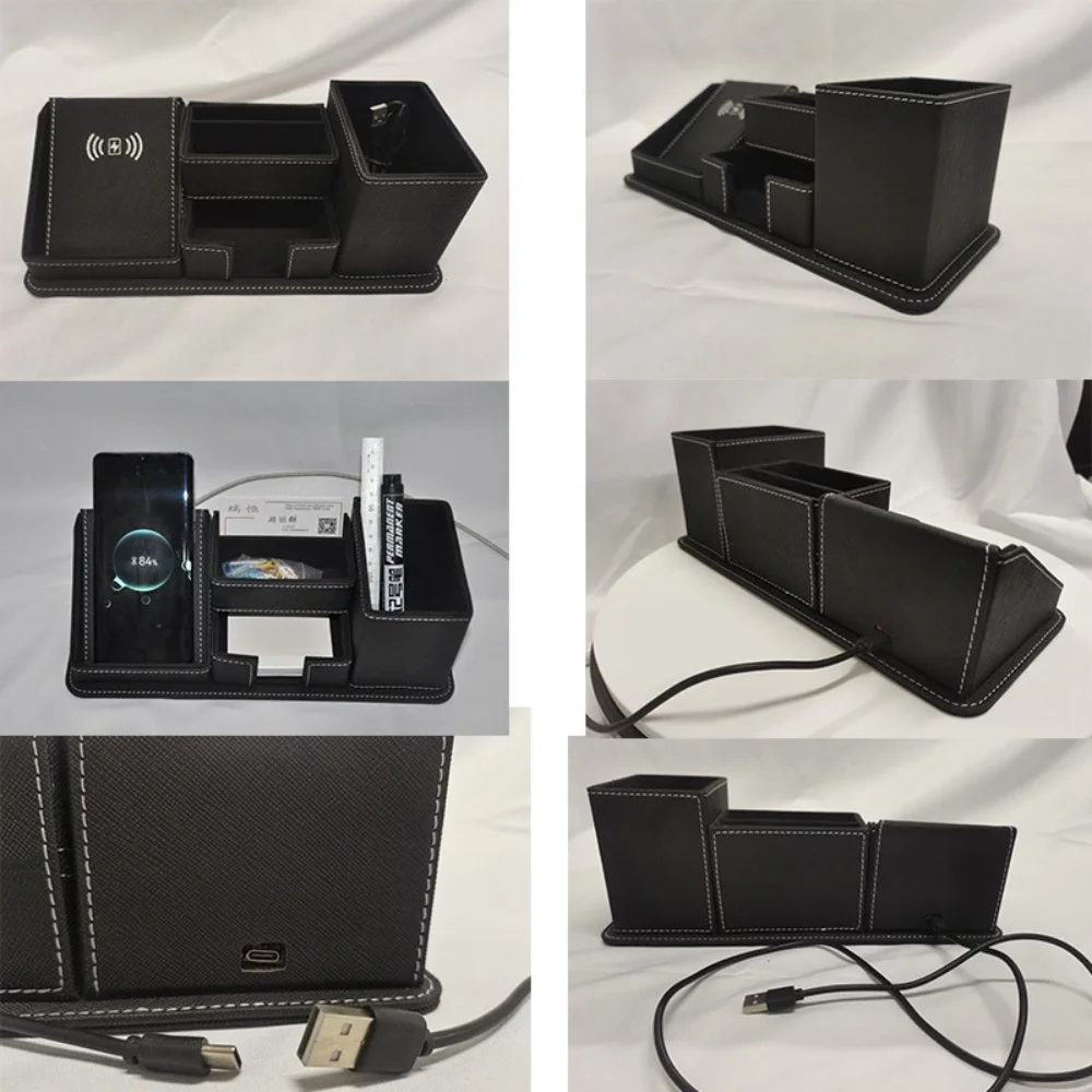 Leather Desk Organizer Box with Wireless Charger with custom logo - image 2