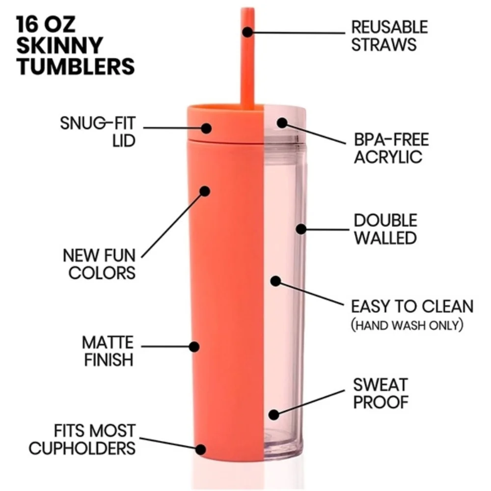 16oz Skinny Acrylic Tumbler with Lid and Straw with custom logo - image 2