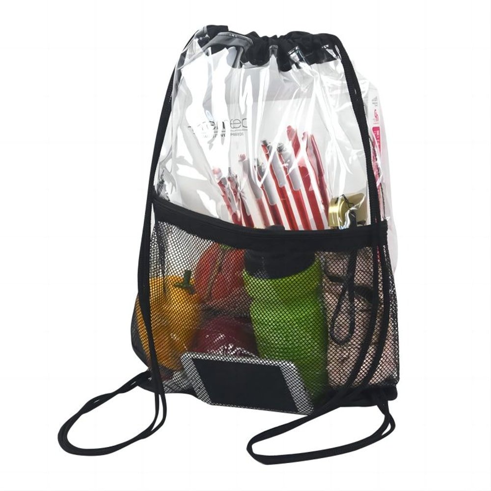 Clear Drawstring Bags With Mesh Pocket with custom logo - image 3