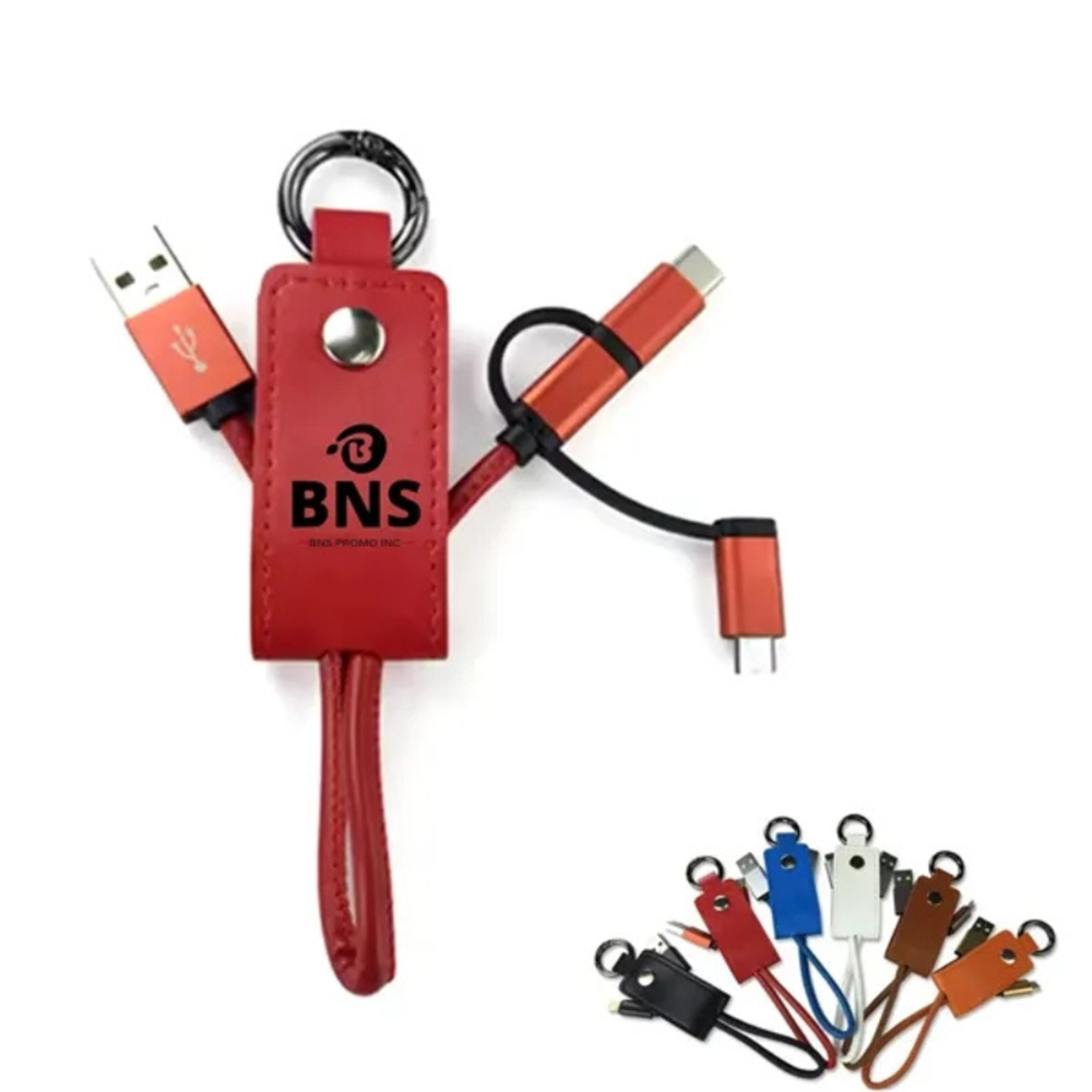 3 in 1 Leather Charging Cable Keychain with custom logo - image 3