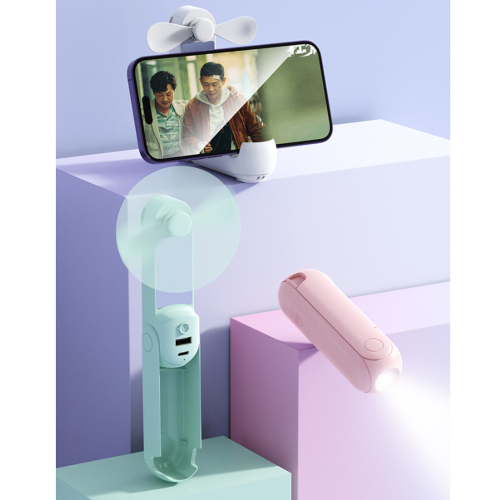 5 in 1 Portable Handheld Fan with Power Bank Mirror with custom logo - image 2