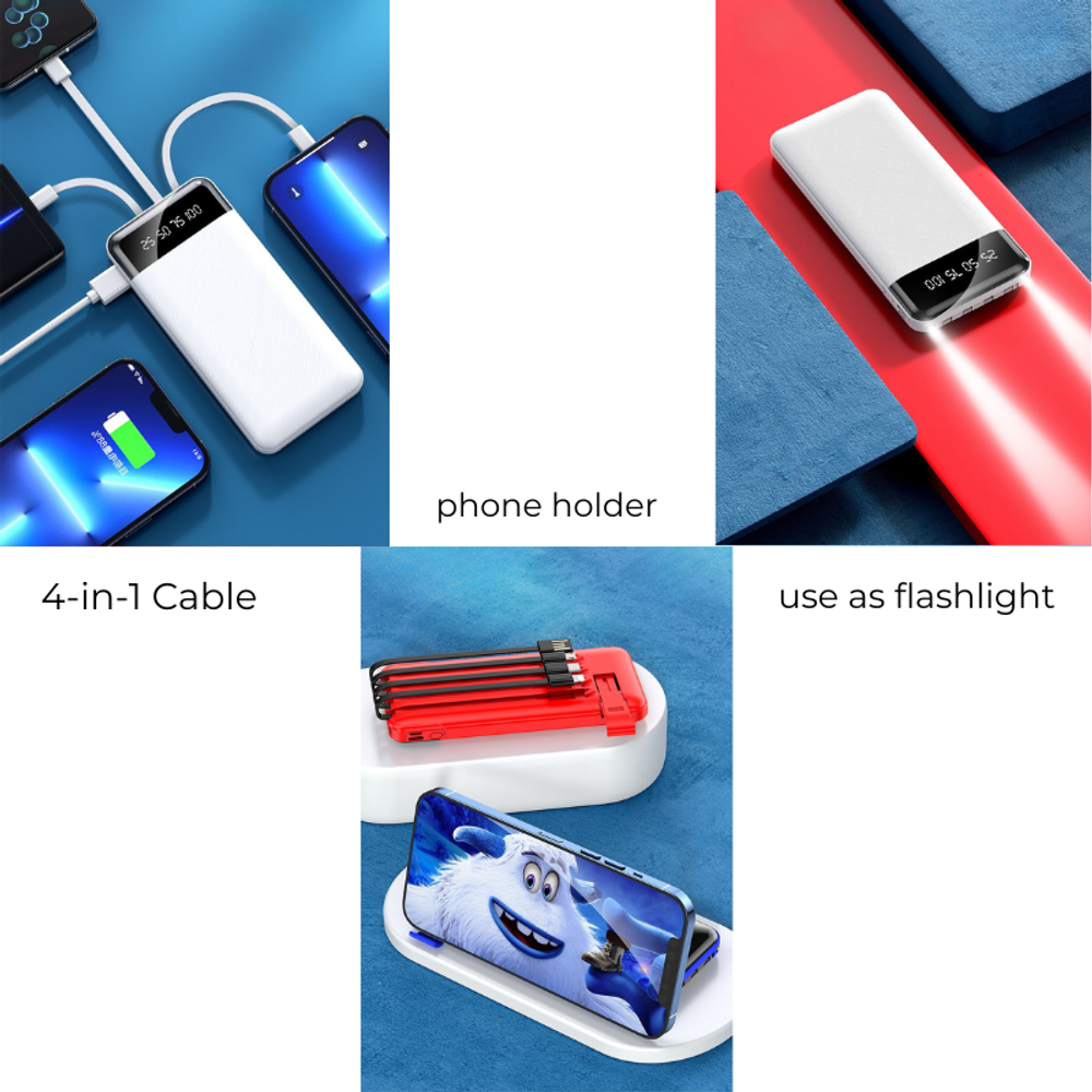10,000 mAh Power Bank with 4-in-1 Cable Flashlight Function with custom logo - image 3