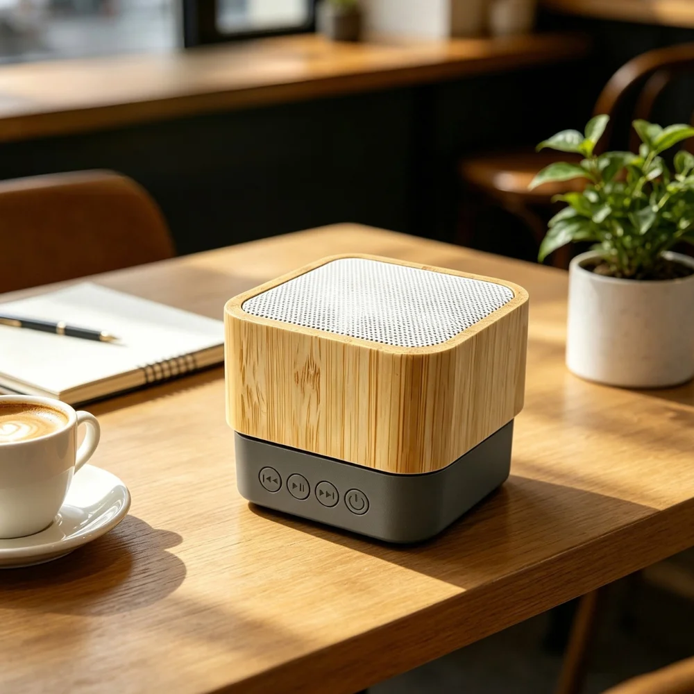 Mini Bamboo Square Portable Speaker with custom logo - image 3