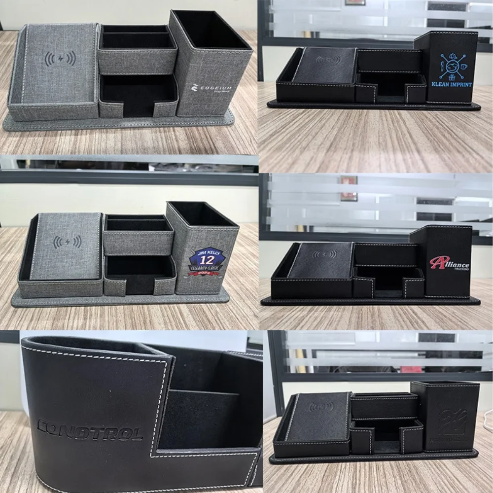 Leather Desk Organizer Box with Wireless Charger with custom logo - image 3